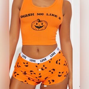 Fashion Nova Orange Halloween Pajama Set
